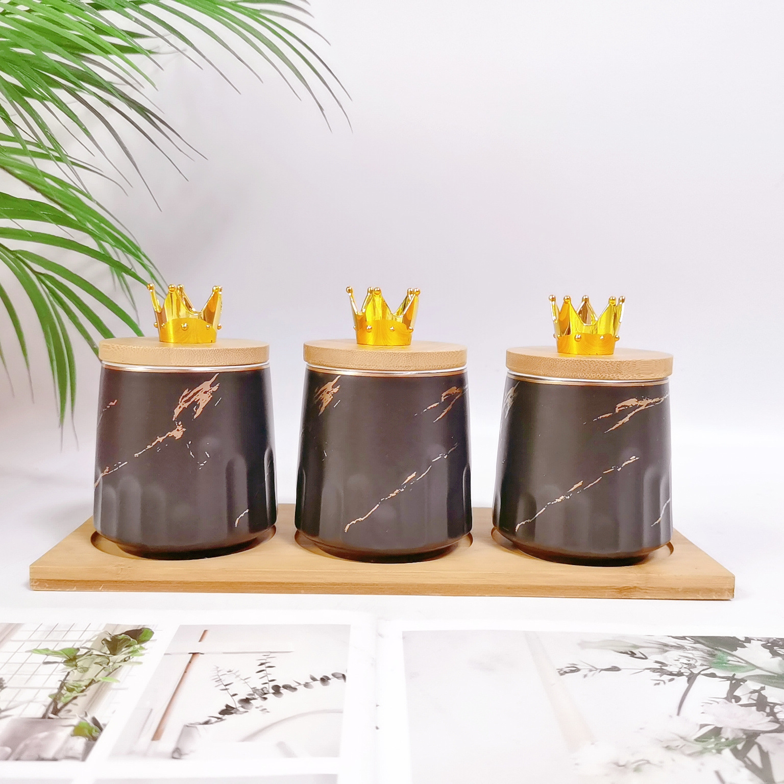 Tarro sellado de cerámica frasco de almacenamiento de exportación transfronteriza tapa de madera Tarro de almacenamiento de té condimento de cocina tarro de café tarro traje