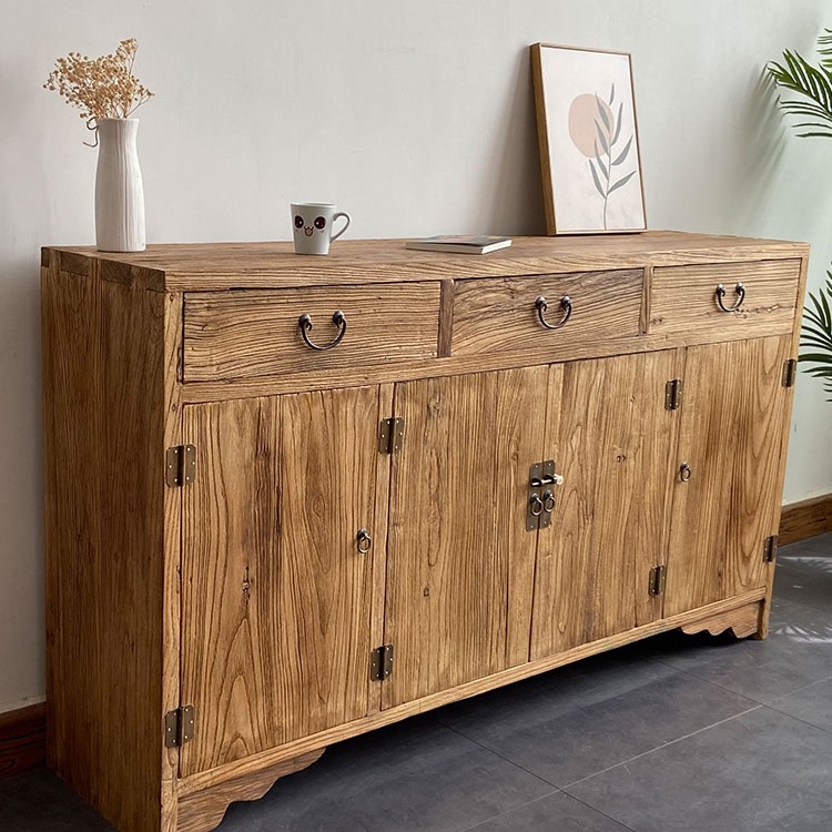 Old Elm Sideboard Solid Wood Chinese Storage Cabinet Wall-Mounted Household Storage Cabinet Retro Living Room Entrance H^