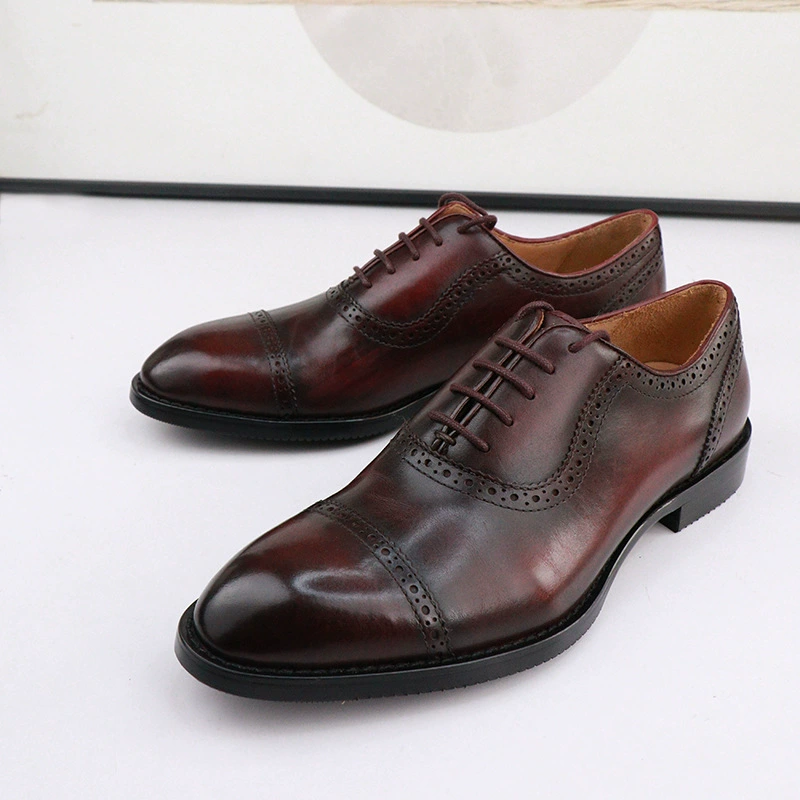 Кожаные туфли с тремя соединительными деловыми высококачественными мужскими кожаными туфлями с острым носком на шнуровке Британские винтажные оксфорды с ручной полировкой