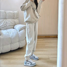 lulu同款双层高腰拉绒运动裤女士冬季纯棉保暖卫裤束脚加绒长裤