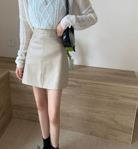  Skirt Mini Skirt High-Waist Women's Baguette Skirt PU New Short Skirt A-Line Skirt Spring Autumn Fall Winter