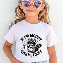 IF I'M MOODY GIVE ME FOODY 小浣熊儿童T恤纯棉印花短袖60409-14