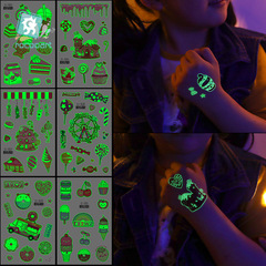 瑞卡龍跨境貨源夜光紋身貼 防水派對糖果甜甜圈兒童卡通紋身貼紙