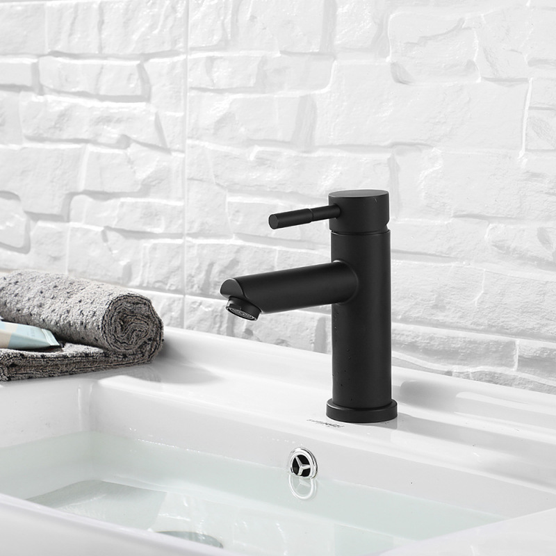 Bathroom Stainless Steel Basin Hot and Cold Water Faucet, Black Washbasin European-Style Black Washbasin Faucet