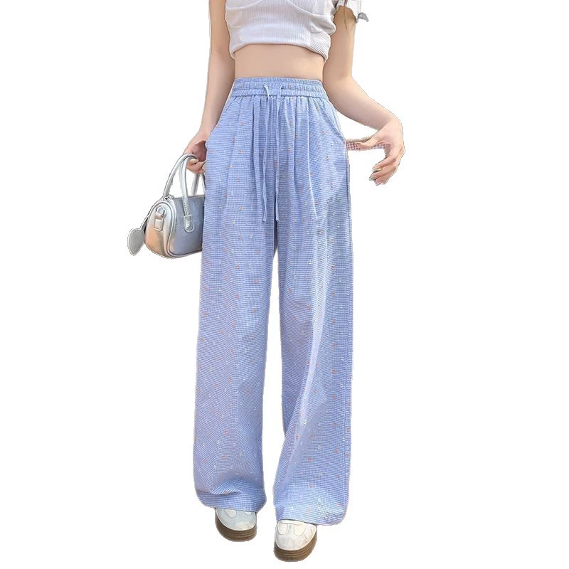 Летние брюки из морской соли, штаны with drawstring, свободный прямой крой