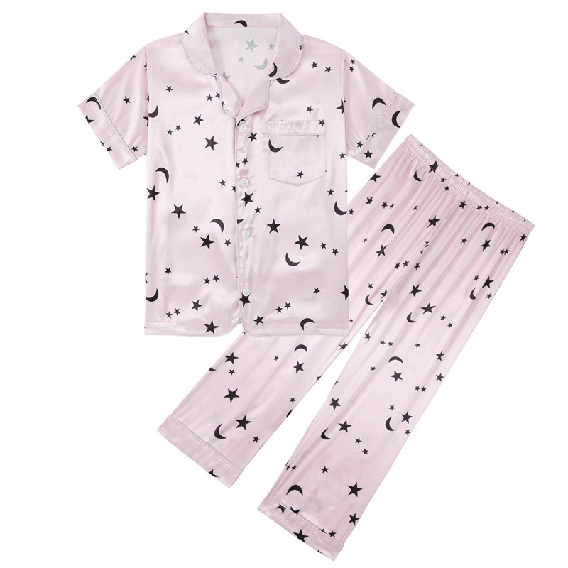 Kinderpyjama-Set, Kurzarm, lange Hose, bedrucktes Design, Frühlings- und Sommerkleidung für mittelgroße und große Kinder_voghion.com