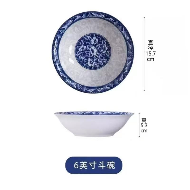 Tazón Grande de Porcelana Azul y Blanca Estilo Chino para Sopa y Fideos