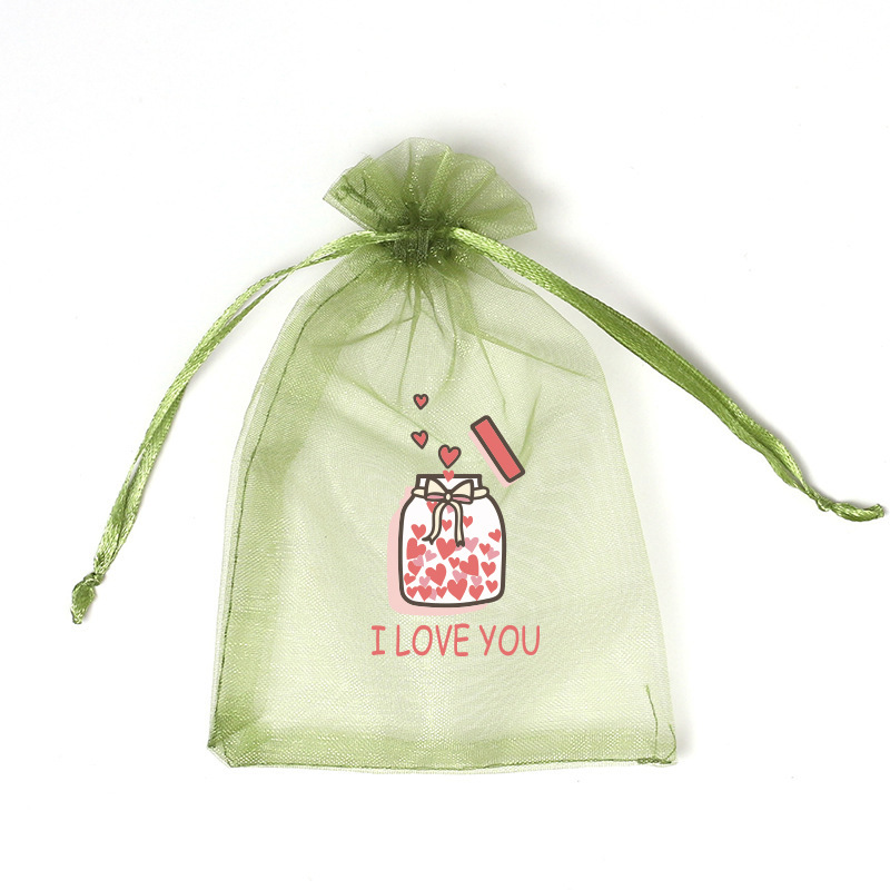 내 마음은 당신으로 가득 차 있습니다. 군용 녹색 거즈 가방; 11*16cm
