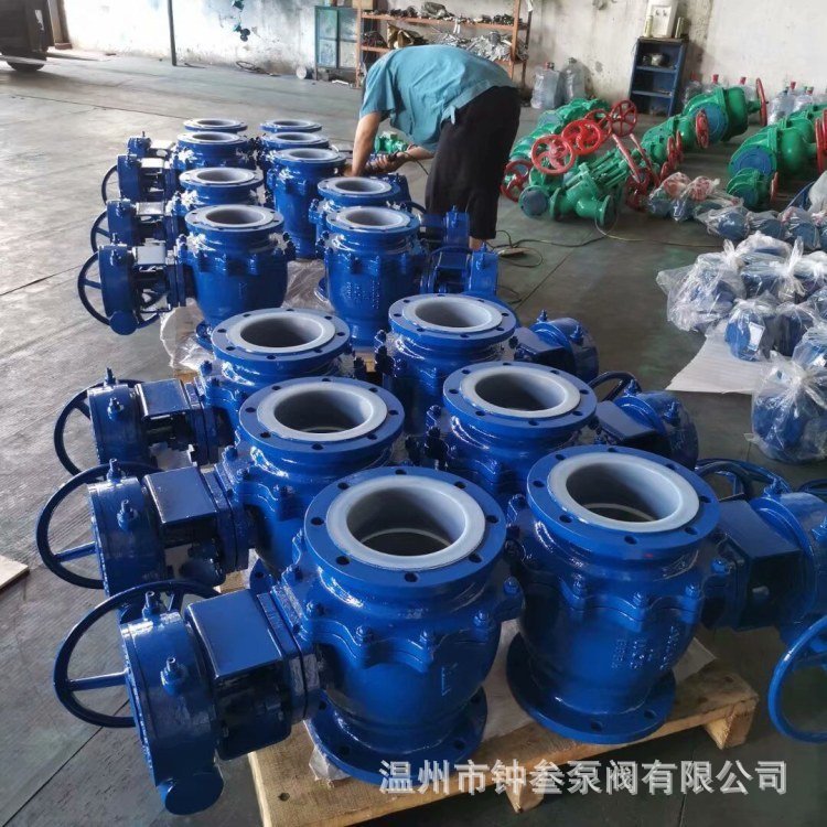 Q341PO-16P 涡轮衬氟法兰球阀 DN100 蜗轮蜗杆不锈钢球阀Q341PO