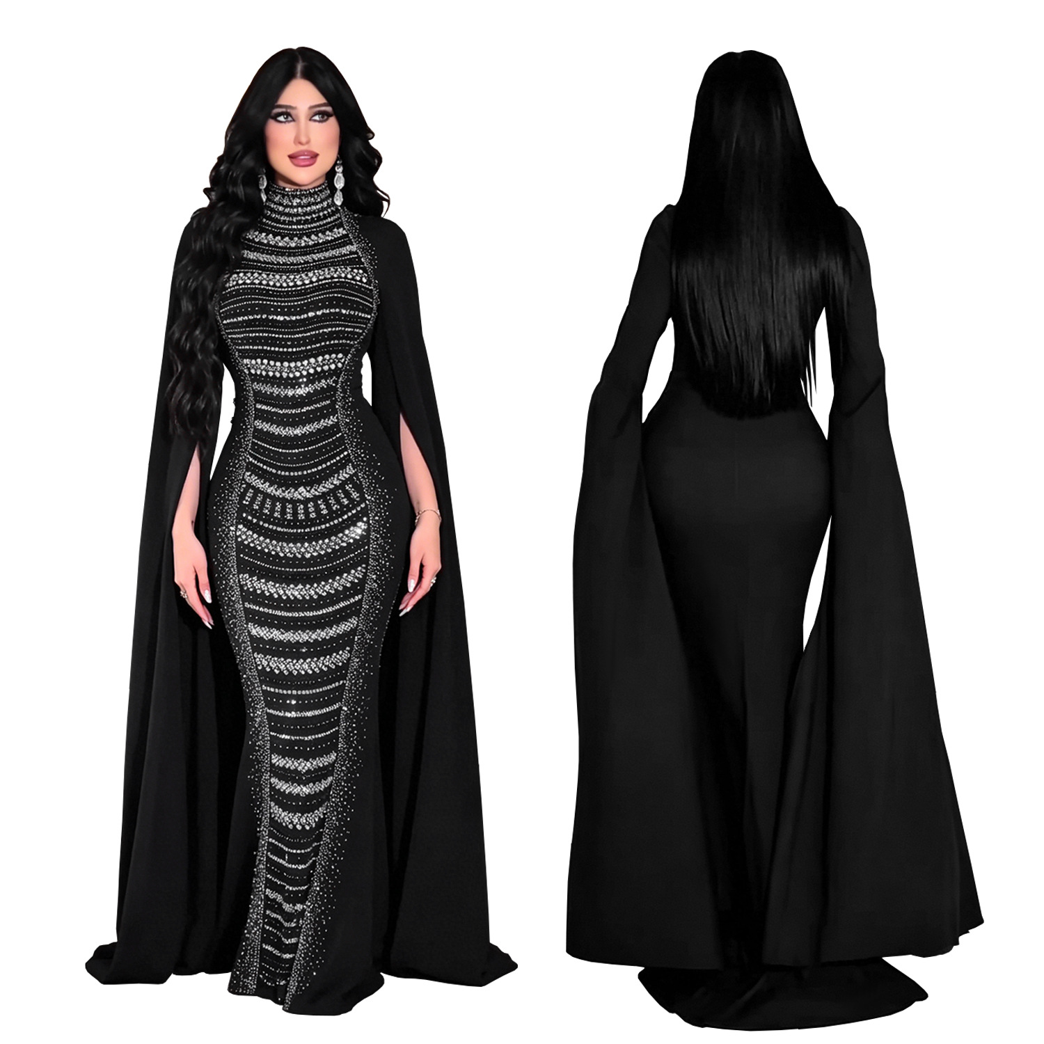 C7709 AliExpress transfronterizo Amazon Europa y América moda moda femenina temperamento elegante chapa de diamantes burbujas vestido image 6