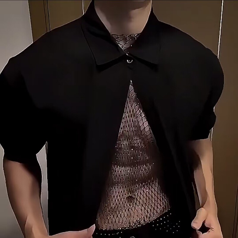 Lobe Sexy Lingerie Fishnet Diamond Sequin Hollow-Out Sexy See-Through Tank Top Set for Men, One-Piece Wholesale