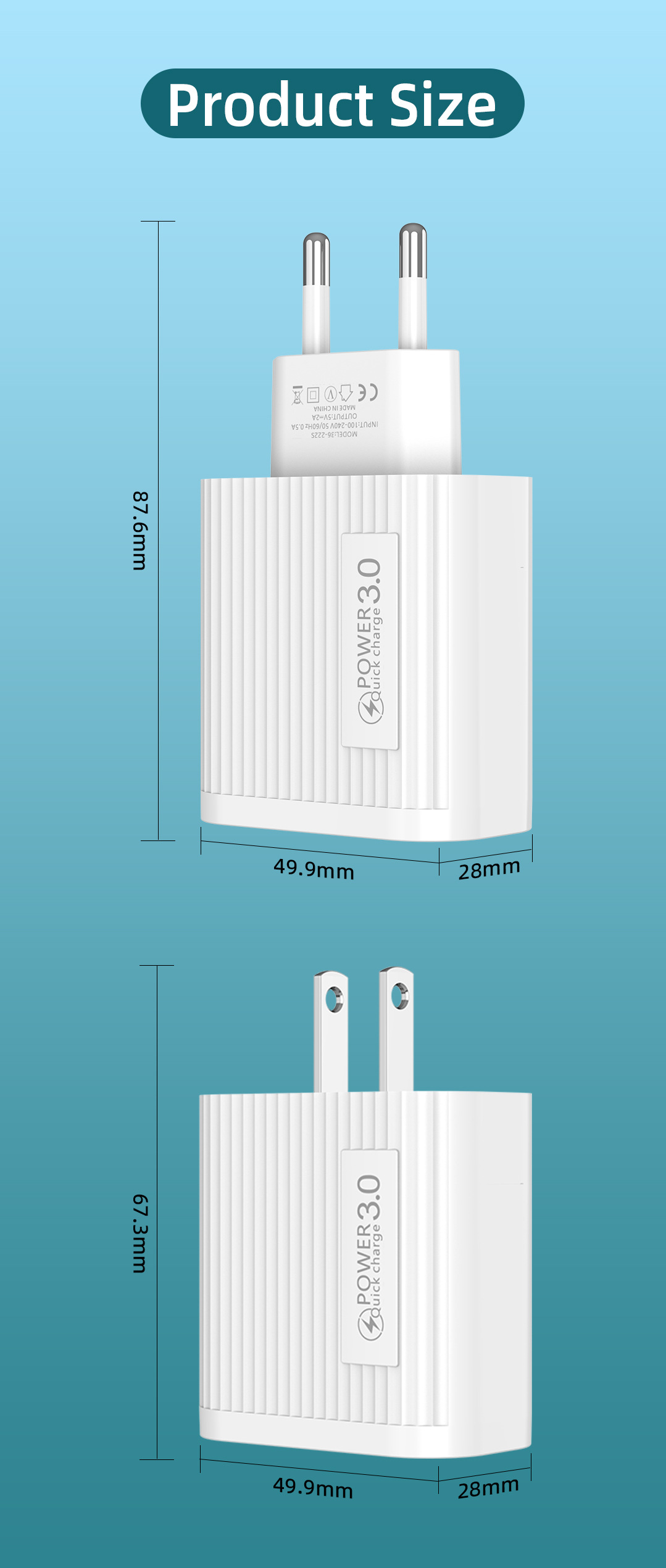 3USB Digital Phone Charger Multi port Display European American Standard Fast Charging Head Suitable for Apple and_voghion.com