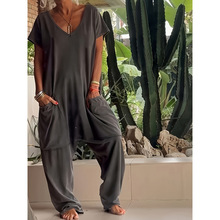 L 28587 V-neck big-pocket jumpsuit V ���ڴ�������¿�