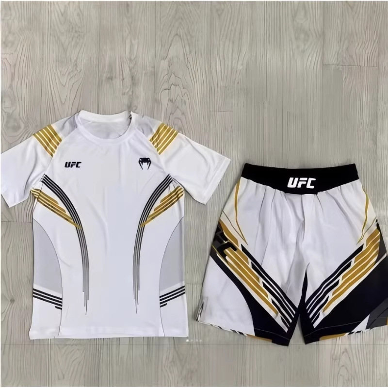 26 Styles of Men's Mma Training Uniforms in Blue and Gold Color-Blocking Japanese Style Combat Short-Sleeve and Shorts Set Brazilian Jiu-Jitsu Clothing