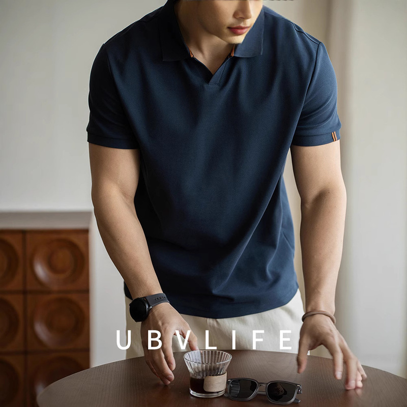 American-Style Seagull Collar Xinjiang Cotton Breathable Short-Sleeved Polo Shirt for Men 2026 Spring and Summer New Small V-Neck Polo Shirt