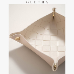 I6CV桌面首飾收納盒玄關輕奢編織置物盤鑰匙化妝品收納