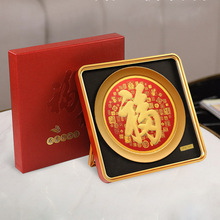 礼品企业礼式保险装饰画工艺品国潮手中摆件伴金箔福字直播