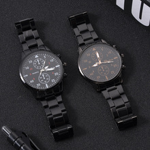 厂家直销黑色钢带手表不锈钢带男士超薄时尚日内瓦男表商务watch