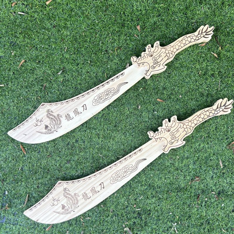 Hot-selling wholesale toys, simulated solid wood model dragon and phoenix wood swords, children's wood swords, scenic area temple fair best-selling toys