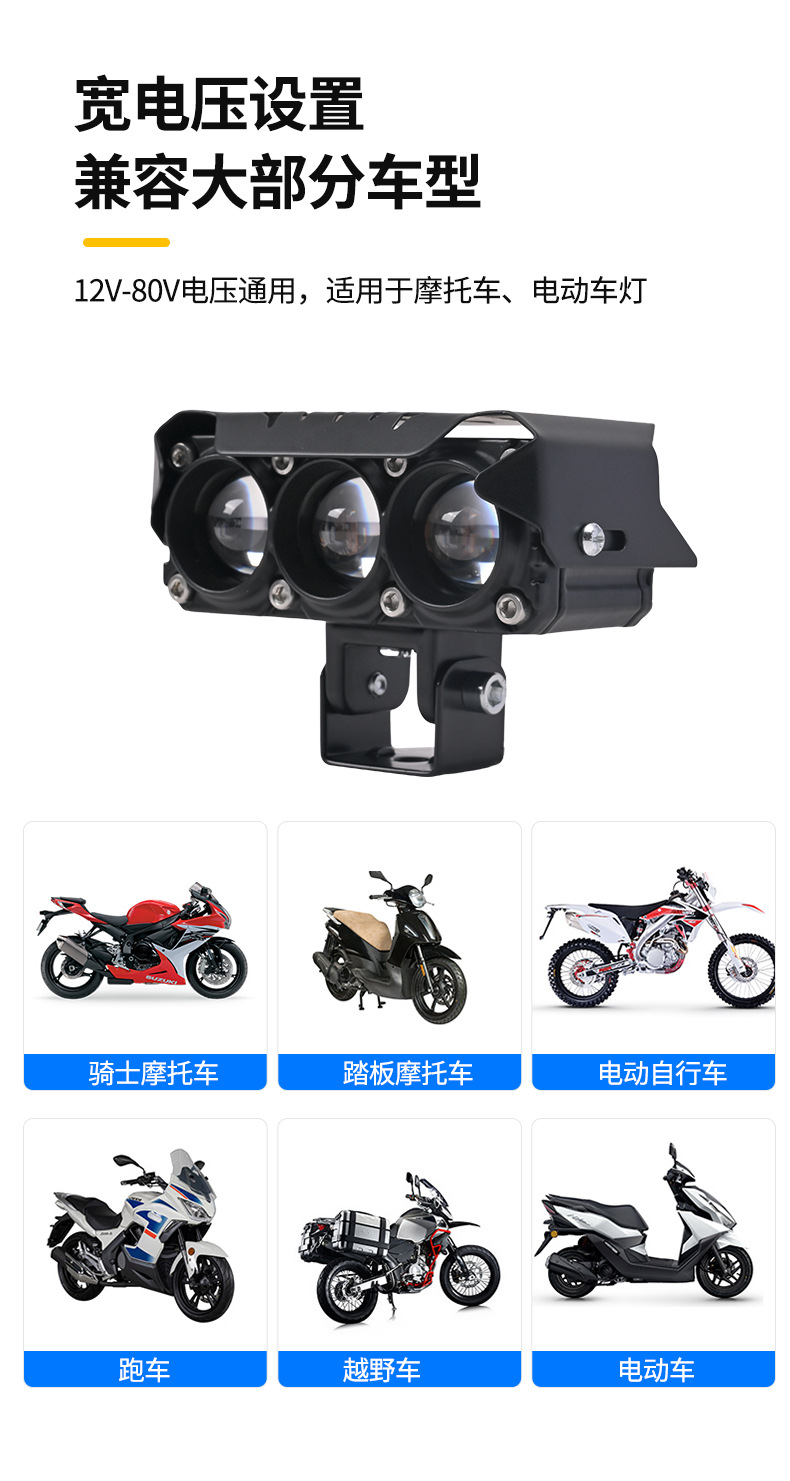 Motorcycle Spotlight High Beam 3-Eye Fan LED Headlight