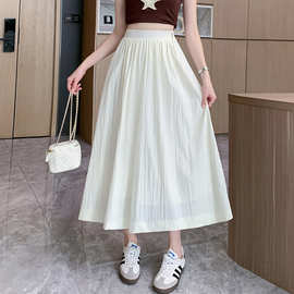 白色a字半身裙女夏季2024新款中长款小个子高腰显瘦气质简约长裙