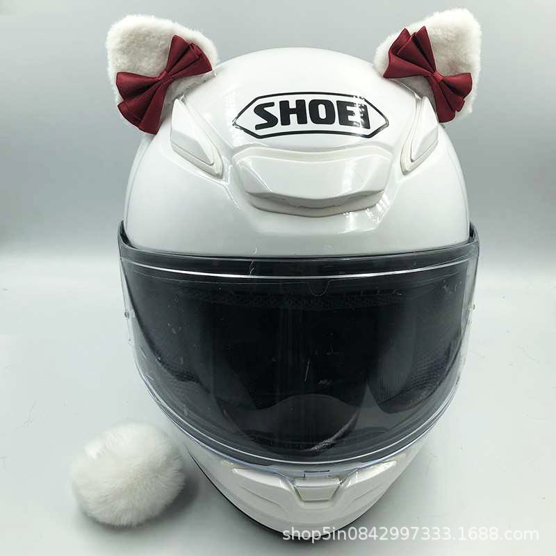 Motorcycle Helmet Modification – Motuoche Auto Parts and Accessories - white-pointed-ears-with-red-bow-and-tail