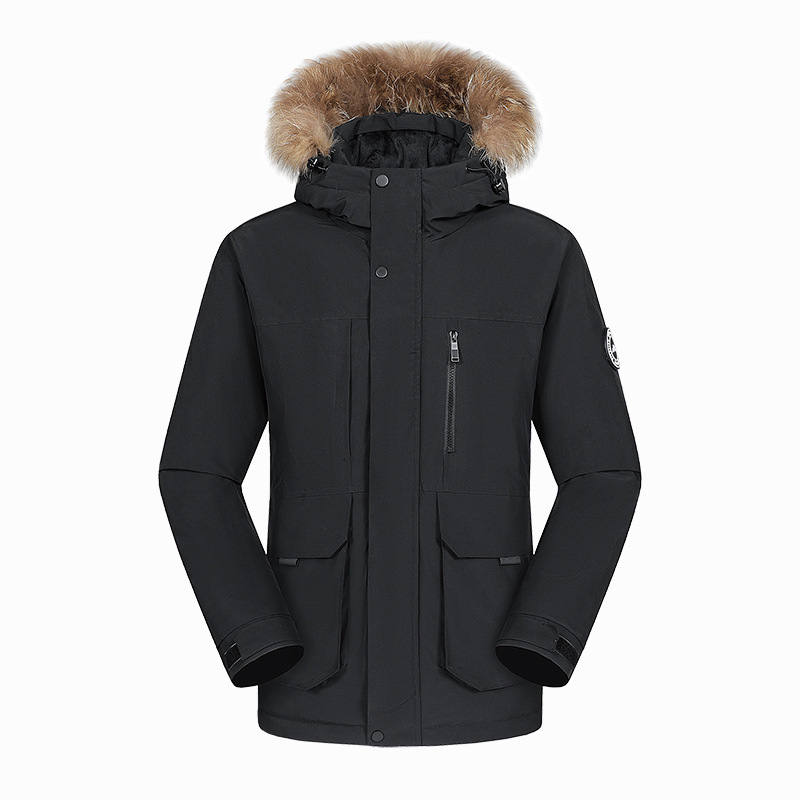 Winter New Graphene Hooded Down Jacket Men's Mid-length Thickened White Duck Down Warm Tooling Parker Jacket