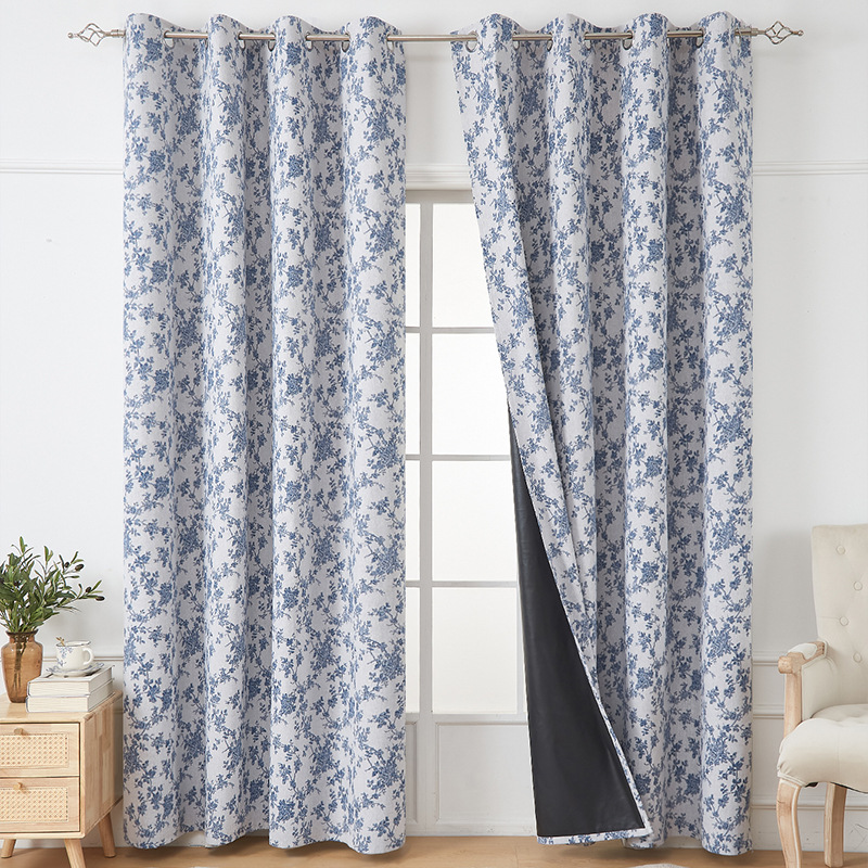 Novo estilo americano de cortina blackout completa com argolas de ferro para sala de estar, varanda e quarto._voghion.com