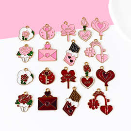 跨境节日玫瑰爱心情人节diy合金配饰包包项链耳环钥匙扣挂件吊坠