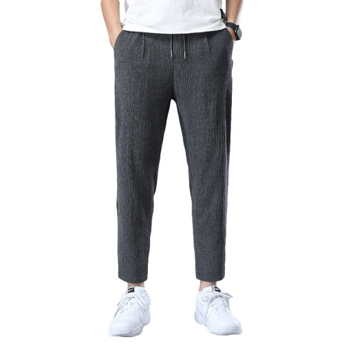 Summer Ultra-Thin Ice Silk Pants for Men Loose Straight Leg Summer Thin Casual Pants for Men Trendy Stretch Waist Nine-Inch Pants