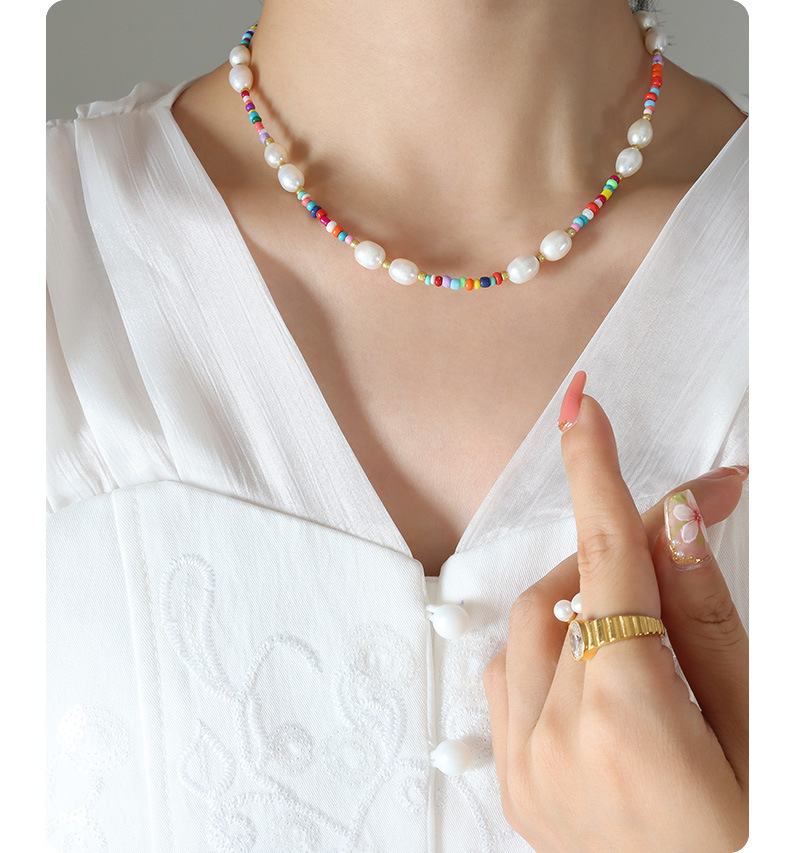 Punk Geometric Beaded Titanium Steel Necklace Pearl Stainless Steel Necklaces