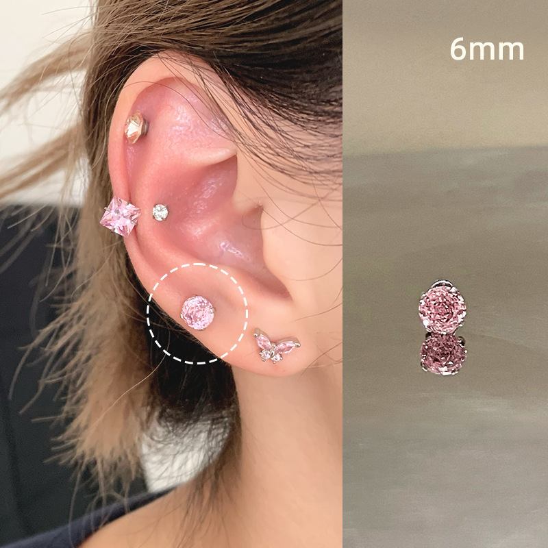 ピンク耳骨ネイルコレクション、ジルコン耳ネイル、医療用チタン鋼蝸牛ネイル、耳ピアス、耳骨ネイル、イヤリング、平底スパイラル|undefined