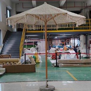 Outdoor Creative Cotton Rope Tassel Beach Umbrella Decorative Woven Center Pole Umbrella Fishing Net Sun Umbrella Hollow Knitted Outdoor Umbrella