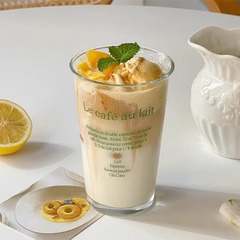 Ins透明グラスネット赤アルファベットプリントコップ高颜値朝食牛乳コーヒーカップ家庭用ティーカップ