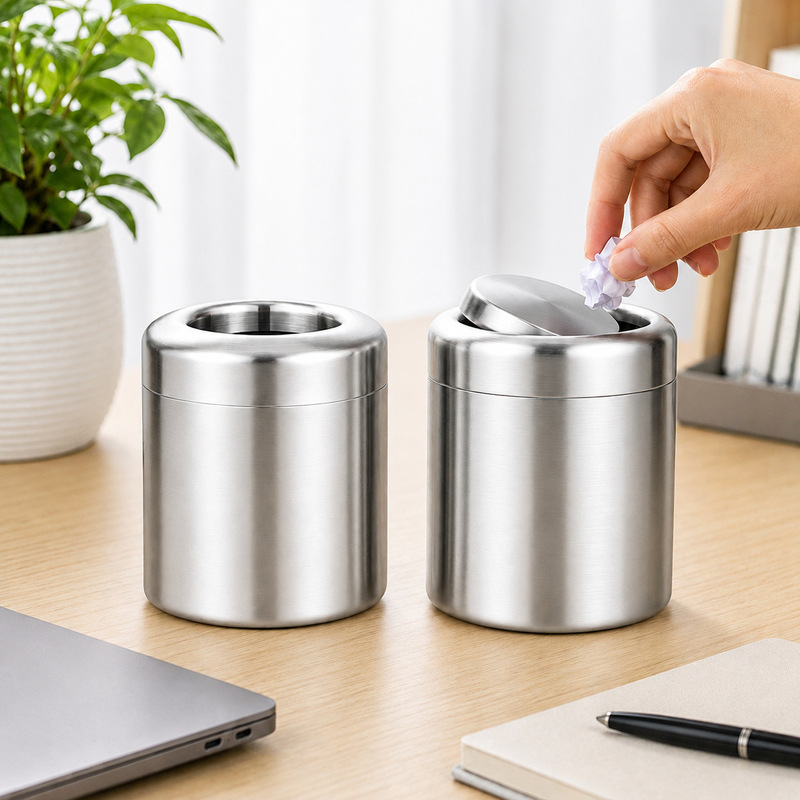 Mini Trash Can 304 Stainless Steel Desk Countertop Coffee Bar Bathroom Metal Small Trash Can with Lid