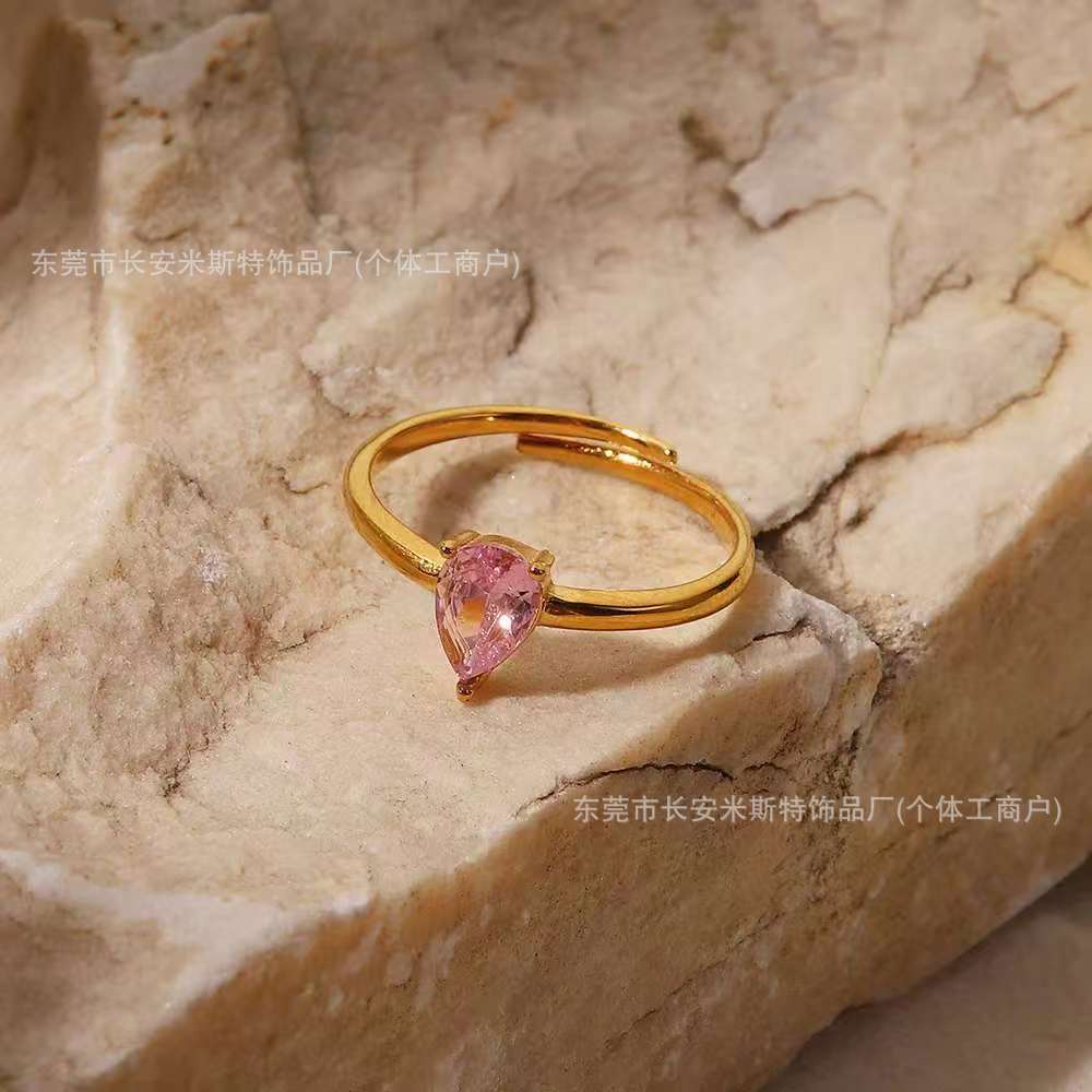 Retro fashionable fuchsia adjustable ring with zircon stainless…