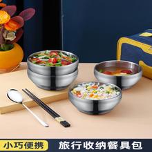 304不銹鋼碗旅行便攜餐具筷勺套裝家用吃飯碗面碗日式收納袋碗包