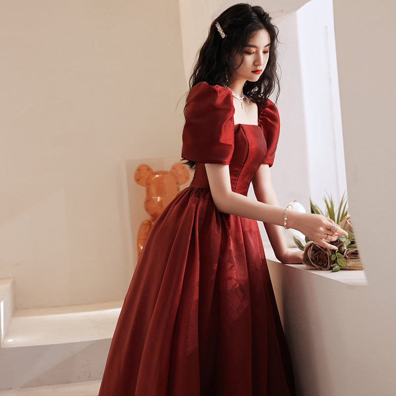 Toast Dress Bride Wine Red High Sense Princess at large Engagement Small Pregnant Women Can Wear Wedding Evening Dress