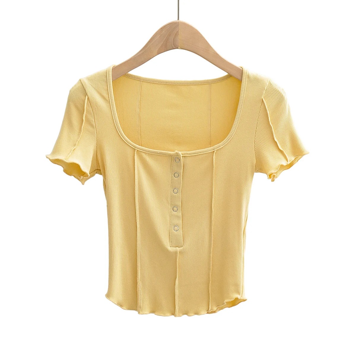 square collar solid color stitching slim short-sleeved T-shirt NSHS39210