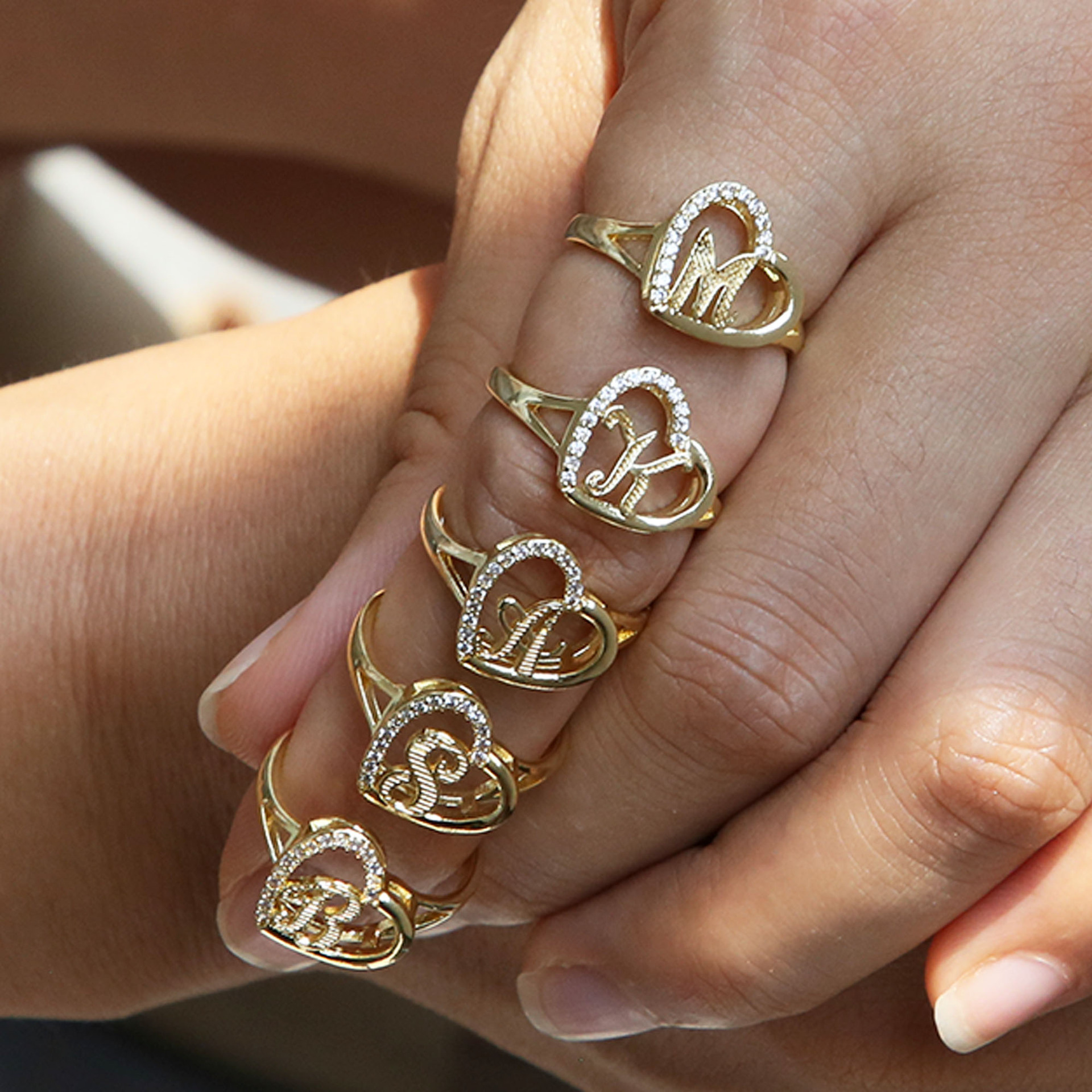 5g Weight Open Rings Classification Adjustable Ring Size Copper Plating Letter Heart Shape Open Rings