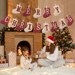 Гирлянда из мешковины Merry Christmas для новогодней вечеринки
