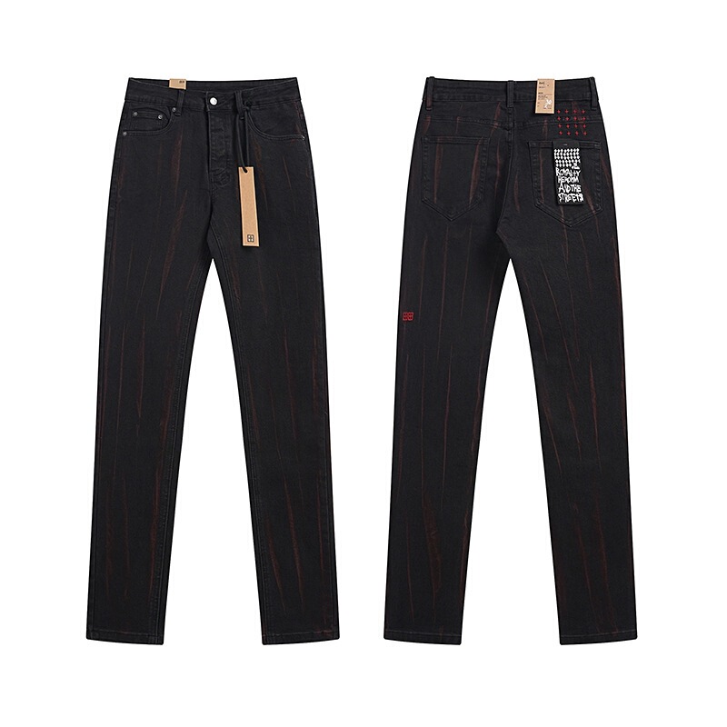 Ksubi トレンディなパープル新 AM スプラッシュインクプリントハイストリートレトロリッピングカジュアルメンズとレディーススリムジーンズ|undefined