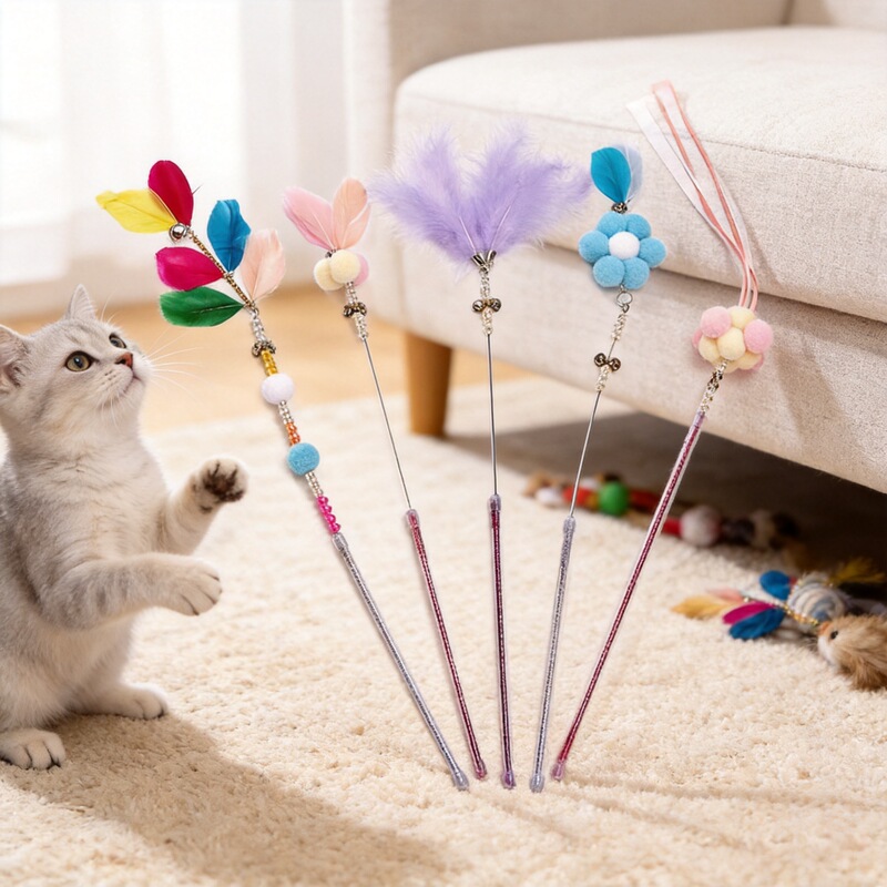 Cat Supplies Feather Teaser Wand with Bell, Bite-Resistant Toy, Fairy Hair Ball Tassel, Wholesale for Kittens