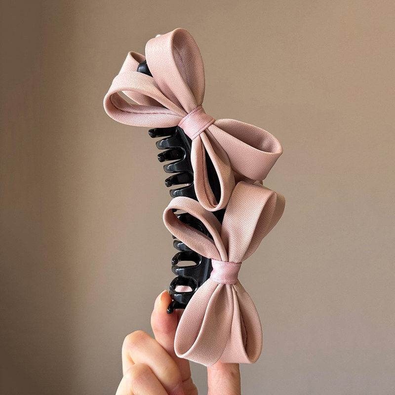 1# pink double-sided bow banana clip hair clip, approximately 13cm