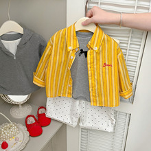 女童秋季时髦条纹衬衫外套2025春装新款婴儿宝宝洋气百搭长袖上衣