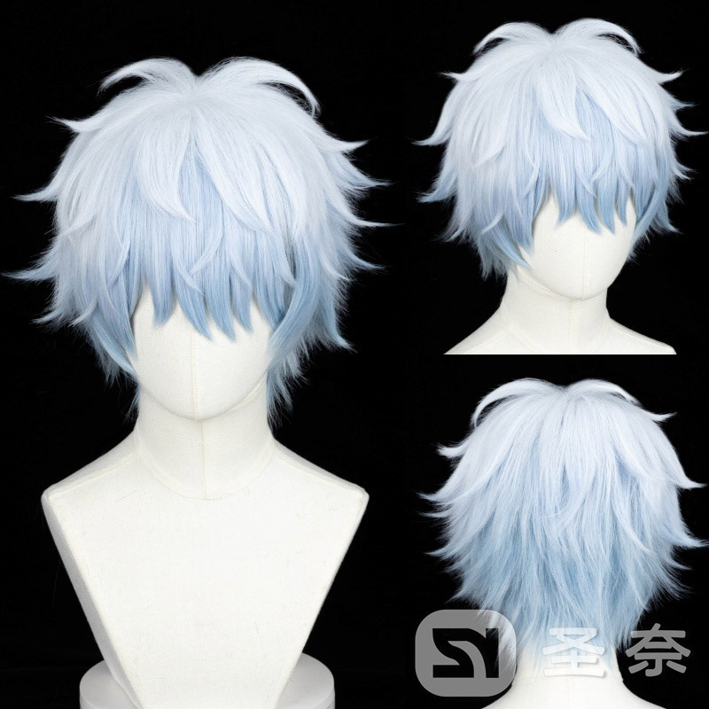 [Shengnai] Bantian Yinshi Yinhun styling cos wig white and blue three-layer T-color gradient