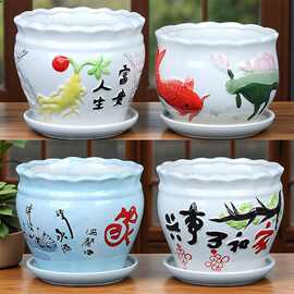 现代简约特大号花盆陶瓷大口径室内落地绿植花卉盆栽花盆批发