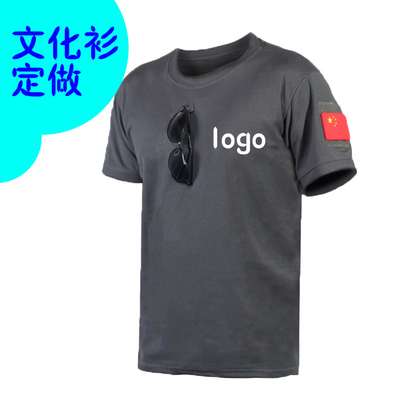 Cross-Border Summer Outdoor T-Shirt Short-Sleeved Combat Uniform Sports Cultural Shirt in Stock with Pattern Printing Logo Hiking Quick-Drying