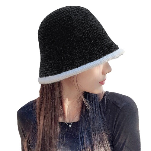 Chenille hat women's autumn and winter woolen hat Japanese versatile face-showing small knitted bucket hat warm and fashionable fisherman hat