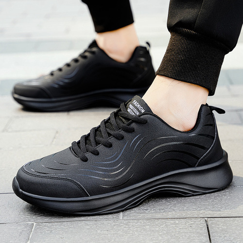 Men's shoes 2025 autumn and winter black leather sneakers men's running shoes waterproof and non-slip daily casual travel shoes